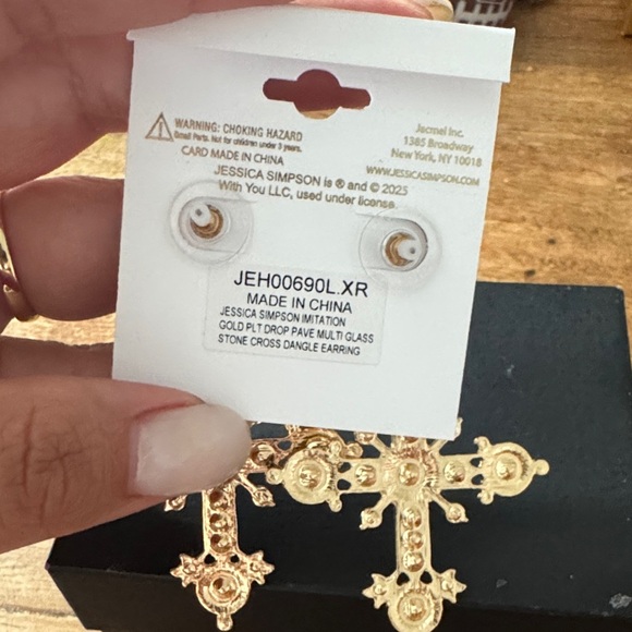 Jessica Simpson Gold and Blue Cross Earrings - Picture 3 of 3